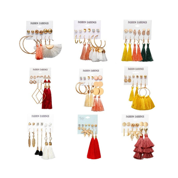 Veile Studios 6 Pairs Tassel Dangle Female Bohemian Ethnic Style 4 Earrings