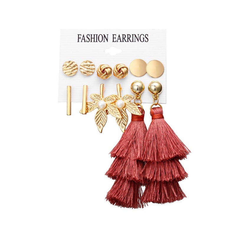 Veile Studios 6 Pairs Tassel Dangle Female Bohemian Ethnic Style 7 Earrings