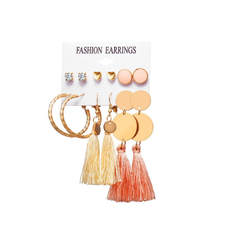 Veile Studios 6Pcs Tassel Female Bohemian Ethnic Style 9 Earrings
