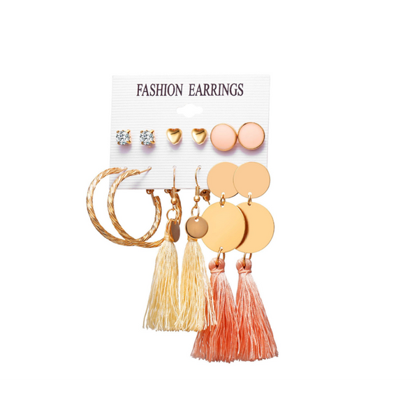 Veile Studios 6Pcs Tassel Female Bohemian Ethnic Style 9 Earrings