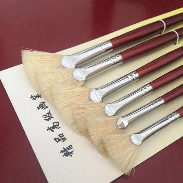 6Pcs Paint Brush Different Size Fan Brushes Watercolor Oil Painting Gouache Artists Brushes