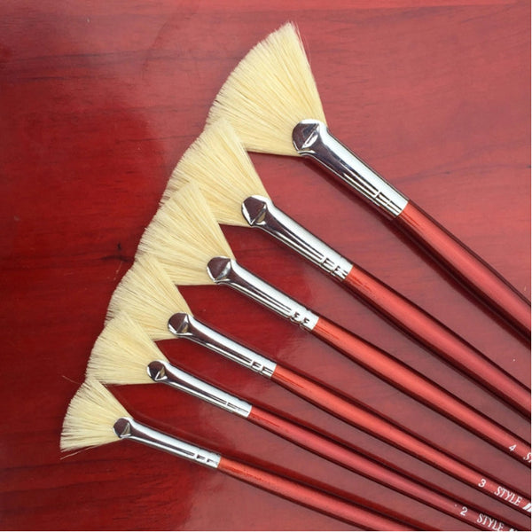 6Pcs Paint Brush Different Size Fan Brushes Watercolor Oil Painting Gouache Artists Brushes