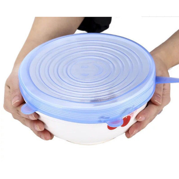6Pcs/Set Silicone Wrap Cover Lids Food Bowl Pot Stretch Reusable Sealer Blue
