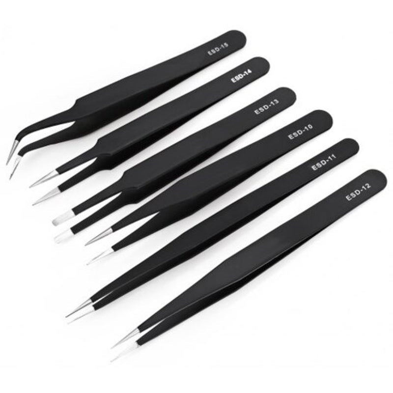 6Pcsant Static Stainless Steel Nipper Black Electronics Tweezers