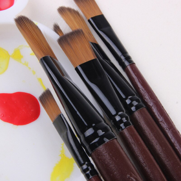 6Pcs/Set Flat Nylon Hair Oil Painting Acrylic Brushes Artist Supplies