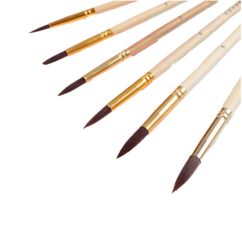 6Pcs/Set Round Head Watercolor Brush Pen Log Short Rod Claret Nylon Hair Fiber