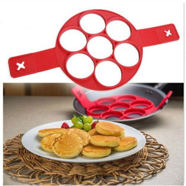 7 Hole Silicone Frying Pan Pancake Egg Molds Belt Baking Tools Love Red Egg & Pancake Rings