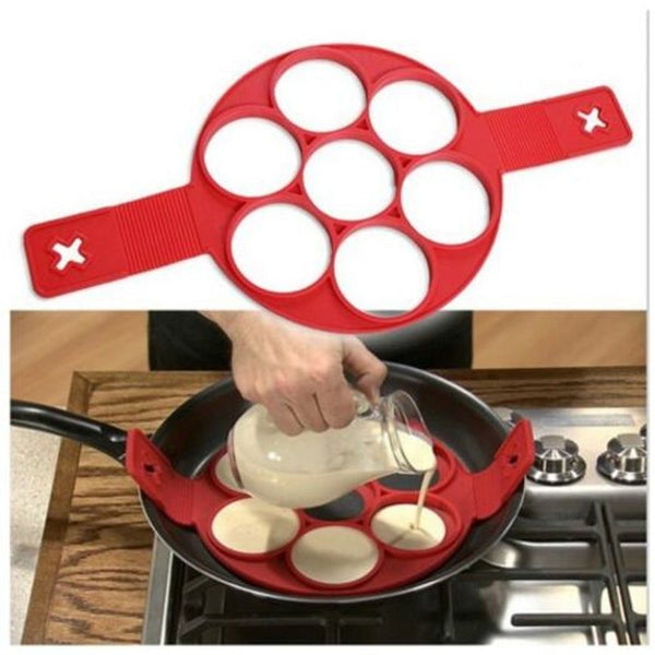 7 Hole Silicone Frying Pan Pancake Egg Molds Belt Baking Tools Love Red Egg & Pancake Rings