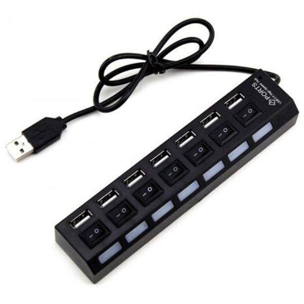 7 Port Usb 2.0 Switch Hub With Independent Black Usb Cables Hubs & Adapters