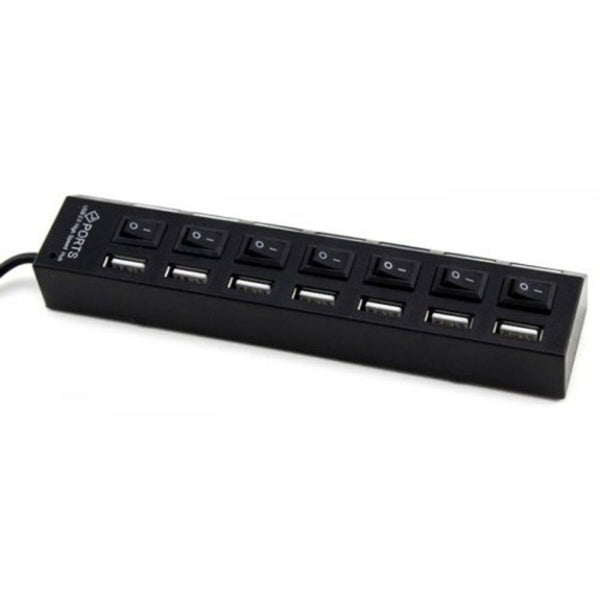 7 Port Usb 2.0 Switch Hub With Independent Black