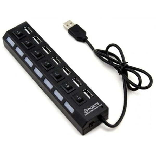 7 Port Usb 2.0 Switch Hub With Independent Black
