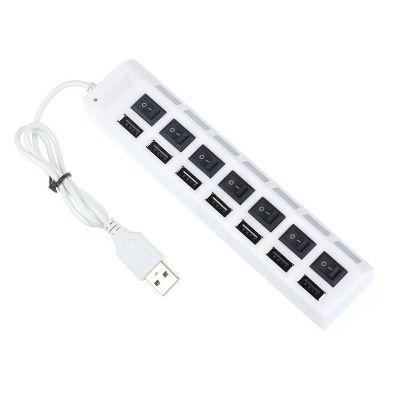 7 Port Usb 2.0 Hub Adapter With On/Off Switch White Usb Cables Hubs & Adapters
