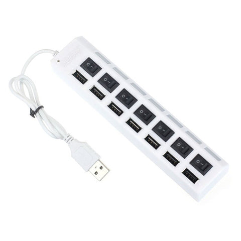 7-Port Usb 2.0 Hub Adapter With On/Off Switch White