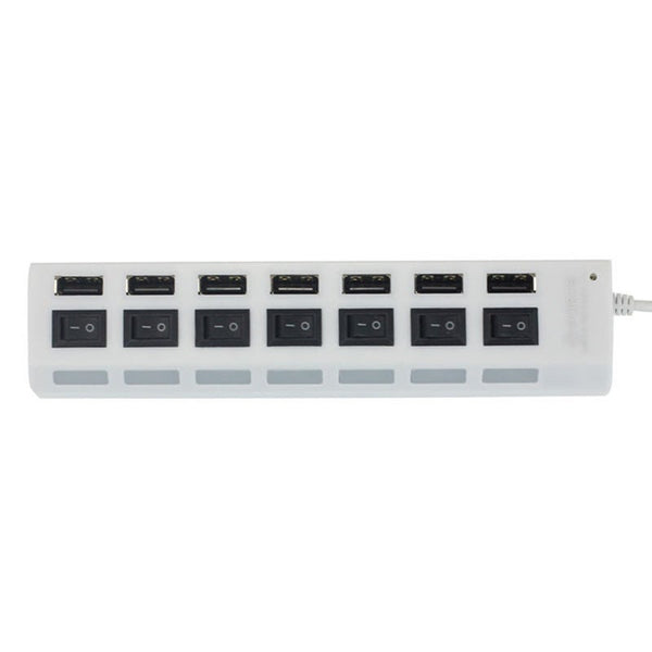 7-Port Usb 2.0 Hub Adapter With On/Off Switch White