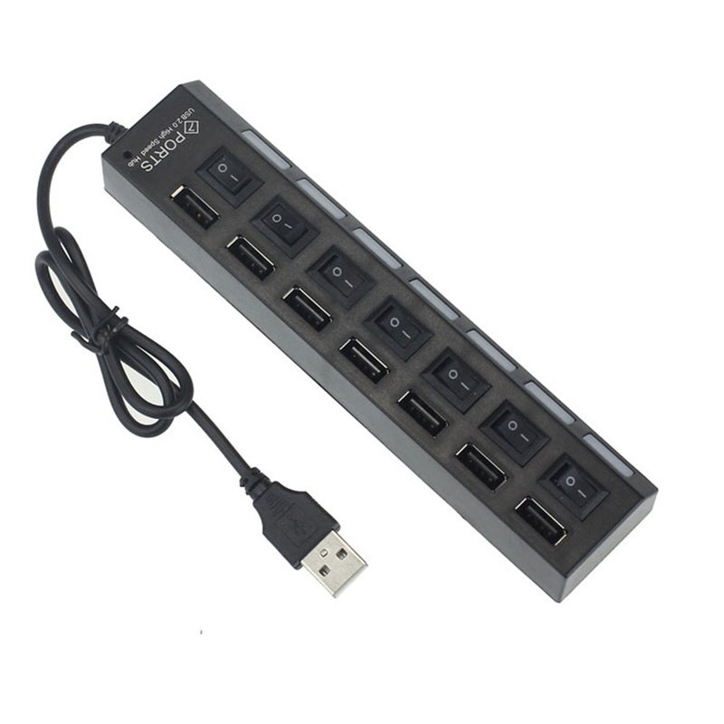 7 Port Usb 2.0 Hub Adapter With On/Off Switch Black Usb Cables Hubs & Adapters