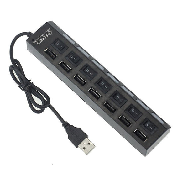 7 Port Usb 2.0 Hub Adapter With On/Off Switch Black Usb Cables Hubs & Adapters