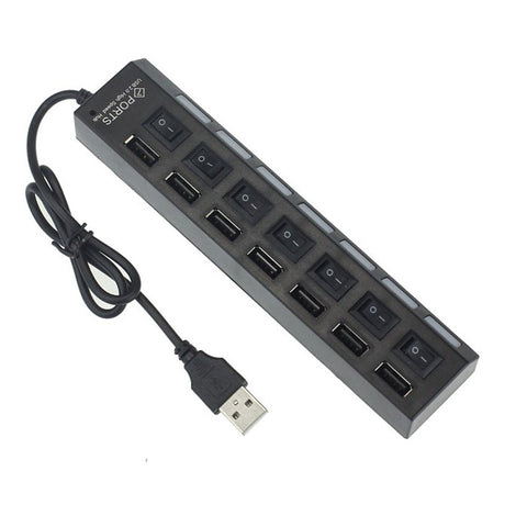 7 Port Usb 2.0 Hub Adapter With On/Off Switch Black Usb Cables Hubs & Adapters