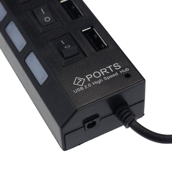 7-Port Usb 2.0 Hub Adapter With On/Off Switch Black