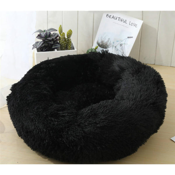 70 X 70Cm Soft Fluffy Pet Dog Cat Round Bed Black Pet Beds