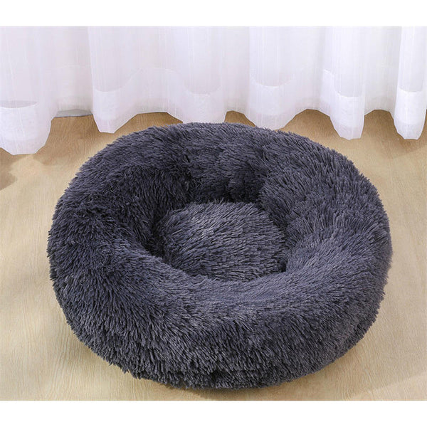 70 X 70Cm Soft Fluffy Pet Dog Cat Round Bed Grey Black Pet Beds