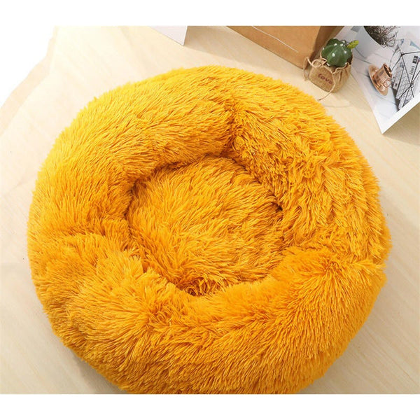 70X70cm Soft Fluffy Pet Dog Cat Round Bed Cushion Yellow