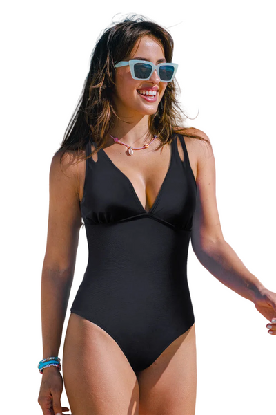 Solid Color Belted Slimming  One Piece Bikini Swimsuit For Women Swimwear