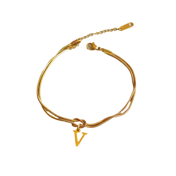 Veile Studios Letter A Z Love Knot For Women Couple Gold Colour Dainty Snake Chain Bracelets