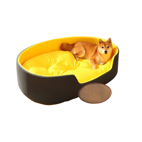 Pet Bed Black Yellow With Cooling Pad Double Sided Dog Mat Kennel Soft Fleece Sofa Pet Beds