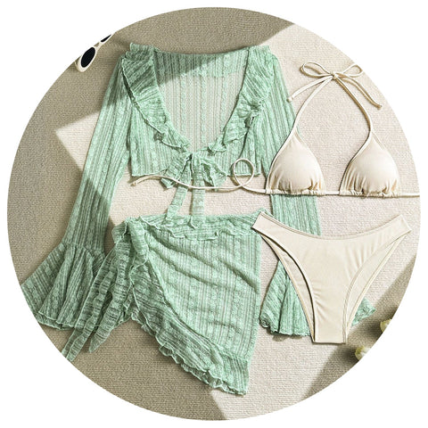 Lace Mesh 4 Piece Swimsuit Bikini Set Swimwear