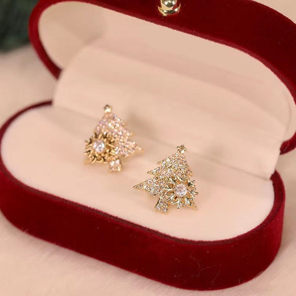 Veile Studios Christmas Tree Rhinestone Snowflake Jewelry Gifts Earrings