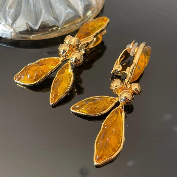 Veile Studios Retro Style Leaf Tassel Ear Clip Without Hole For Elegant Look Earrings