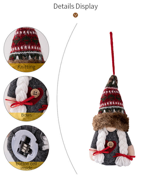 Christmas Decoration Rudolph Reindeer Ornament With Lights Cartoon Elf Led Hanging Figure Seasonal Decorations