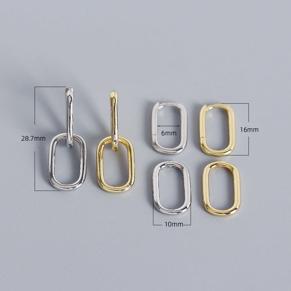 Veile Studios S925 Sterling Silver Geometric Square Paperclip Convertible Link Hoop Earrings
