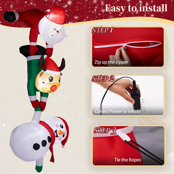 8Ft Inflatable Christmas Decoration Santa Climbing Roof With Reindeer & Snowman/Elf Indoor Seasonal Decorations
