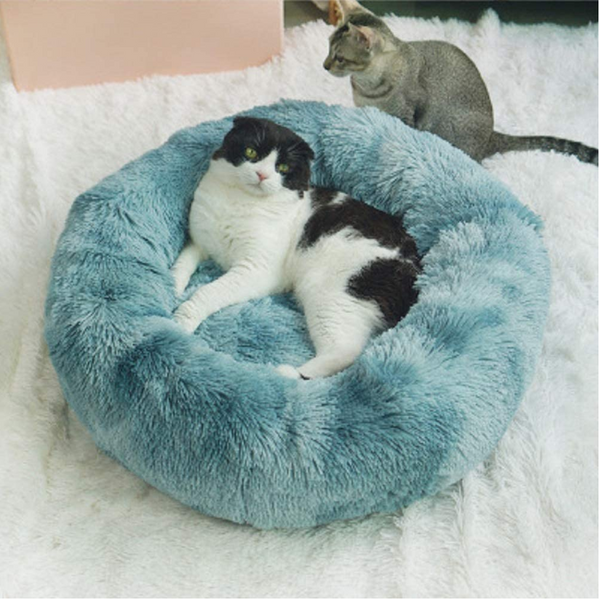 70 X 70Cm Soft Fluffy Pet Dog Cat Round Bed Blue Light Tie Dye