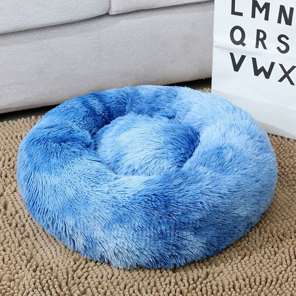 70 X 70Cm Soft Fluffy Pet Dog Cat Round Bed Blue Dark Tie Dye