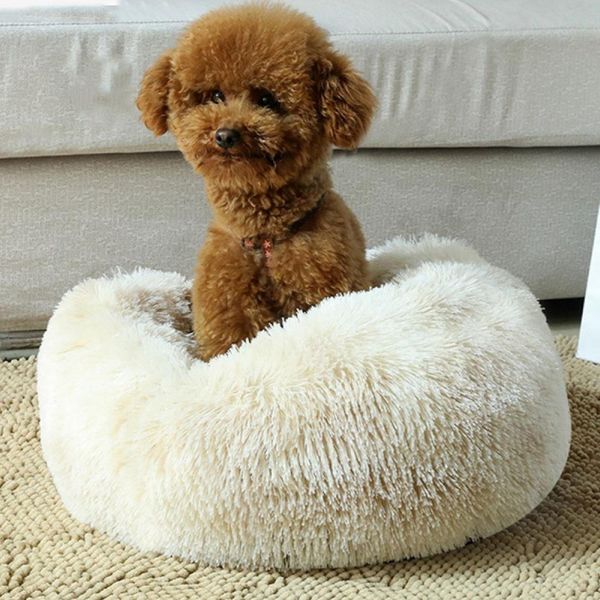 70X70cm Soft Fluffy Pet Dog Cat Round Bed Cushion Tie Dye Cream Pet Beds