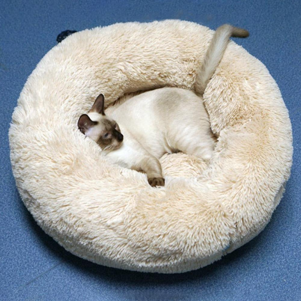 70X70cm Soft Fluffy Pet Dog Cat Round Bed Cushion Tie Dye Cream