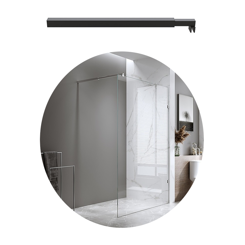 Della Francesca 70X200cm Single Shower Glass Screen With Black Brackets & Square Pole Shower Enclosures