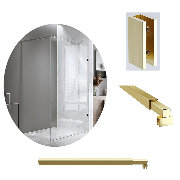 Della Francesca 70X200cm Single Shower Glass Screen With Gold U Brackets & Square Pole Shower Enclosures