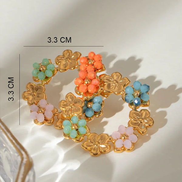 Synthetic Crystal Stainless Steel Flower Earrings