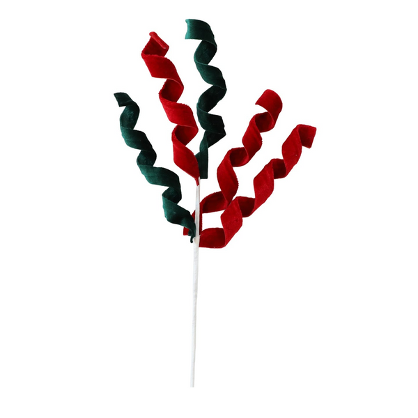 Christmas Decoration With Red And Green Faux Fur Curly Flowers Branches Ornament For Tree Gift Box Seasonal Decorations