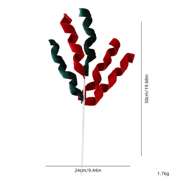 Christmas Decoration With Red And Green Faux Fur Curly Flowers Branches Ornament For Tree Gift Box Seasonal Decorations