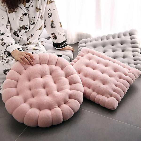 Plush Pillow Light Brown Round Biscuit Shape Stuffed Soft Cushion For Decor Cushions & Decorative Pillows