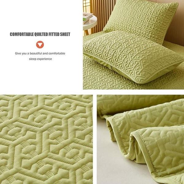Mattress Cover Green Double Size Pure Cotton Soft Quilted Bed Sheet Protector Mattress Toppers & Protectors