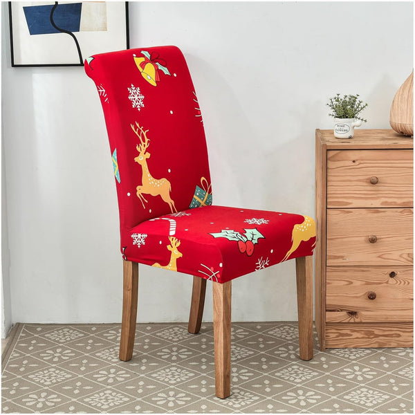 Chair Cover Red Gold Big Deer Design Anti Dirt Elastic Material Dining Room Kitchen Slipcovers