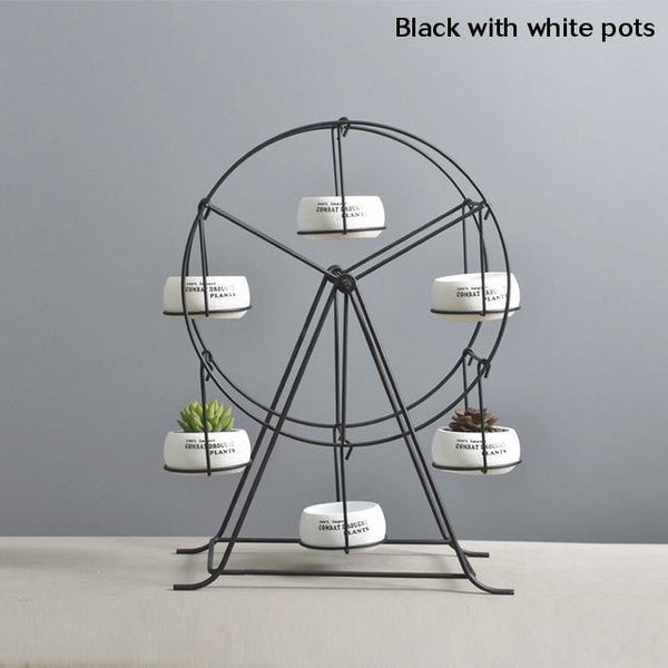 Ferris Wheel Flower Pot Stand With 6 Succulent Plant Pots Baskets Pots Window Boxes