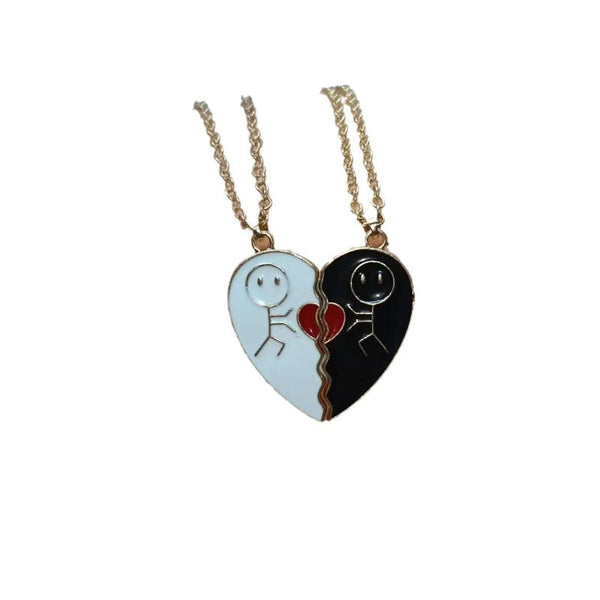 Veile Studios Heart Shaped Multi Part Stickman Couple Necklace Necklaces & Pendants