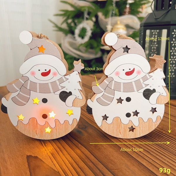 Christmas Nordic Style Decorations Window Display Santa Claus Snowman Glowing Wooden Hanging Ornament 2 Of Them Seasonal Decorations