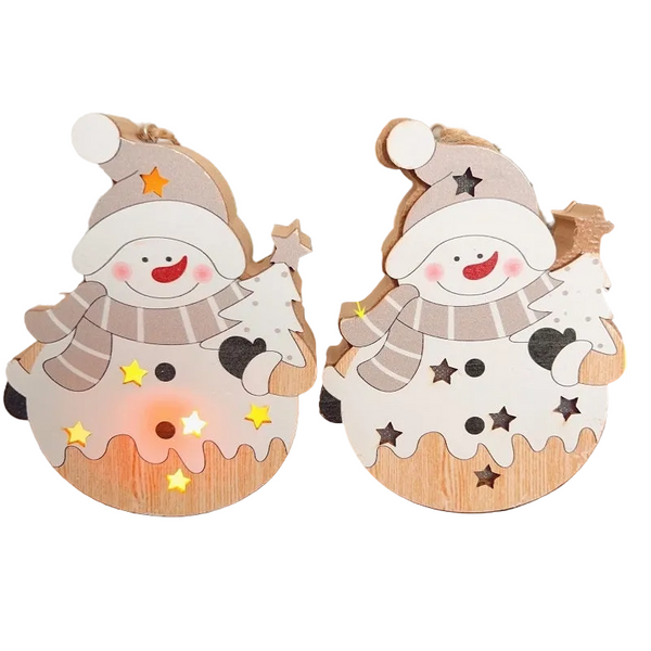 Christmas Nordic Style Decorations Window Display Santa Claus Snowman Glowing Wooden Hanging Ornament 2 Of Them Seasonal Decorations